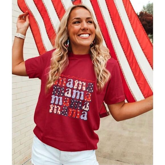 Womens Texas Girl Boutique American Mama Patriotic Graphic Tee Shirt - Sz 2X - Picture 1 of 3